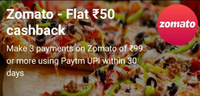 Flat ₹50 Cashback On Zomato via Paytm