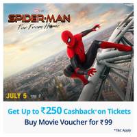Paytm Offer on Spiderman - 100% cashback UPTO 250 on Spiderman Far From Home tickets (Buy Deal for 99)