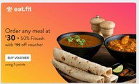 Eat.fit : First Meal Upto 220 Free + Order Any Meal At @ 30 + 50% Fitcash With 99 Off Voucher