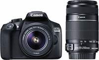 Lowest Price - Canon EOS 1300D 18MP Digital SLR Camera (Black) with 18-55 and 55-250mm is II Lens, 16GB Card and Carry Case