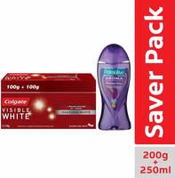 [Pantry]Colgate Palmolive Aroma Therapy Absolute Relax Shower Gel - 250 ml with Visible White Toothpaste - 200 g (Sparkling Mint)