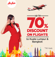 Get upto 70% off on booking AirAsia flights to Bangkok and Kuala Lumpur