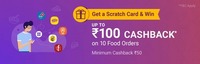 Get a scratch card and win up to ₹100 Cashback on ten Food orders only on Apps on PhonePe (Multiple Offers applied)