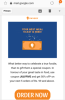 Swiggy - Get 50% off* on your next 5 orders of Rs. 99 and above. Got in mail, maybe user specific  