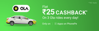 Get flat ₹25 Cashback on every 3 Ola rides only on Apps on PhonePe