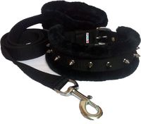 Black Spike 1.25 Inch Large Dog Collar & Leash