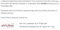 AbhiBus 15% cashback upto 300 using Ola Postpaid