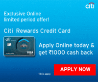 Citibank Credit Card (LTF*) +  ₹1000 Cashback# + ₹850 worth Points^ 