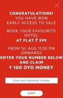 Oyo Rooms : Flash sale  Right To travel Flat 599 + 10% Cashback On SBI Cards  ( From 2 Aug – 3 Aug)
