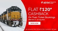 Get flat 120 Cashback on Train Ticket Bookings