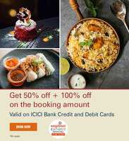 Get 50% off at EazyDiner+ 100% cashback upto ₹100 on ICICI Bank Cards  