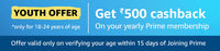 [Youth Customers] Buy Amazon Prime 1 year Memmber ship 50% off Cashback