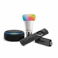 Echo Dot (Black) and Fire TV Stick Bundle with Syska 9W smart color bulb