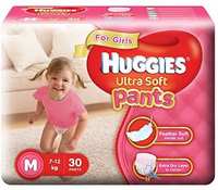 Huggies Ultra Soft Pants Medium Size Premium Diapers for Girls (White, 30 Counts) Rs.269