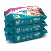 Lightning deal- Supples Baby Wet Wipes with Aloe Vera and Vitamin E - 72 Wipes/Pack, (Pack of 3)