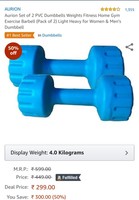 Aurion 2kg + 2kg pvc gym dumbbell