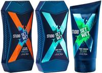 Set Wet Studio X Brightening Face Wash 100 ml, Cooling & Style Shampoo and Refresh Body Wash for Men 180 ml  (Set of 3)