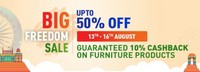 Pepperfry Freedom sale on furniture (13th - 16 Aug) - 50% off +10% cash back