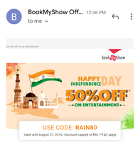 (User specific) Bookmyshow get 50% Off