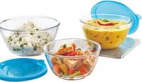 Borosil Borosilicate Glass Bowl Set  (Clear, Blue, Pack of 3)