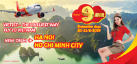 Vietjet offer: Delhi to Vietnam @ Rs. 9 (excluding VAT, airport fees and other surcharges) till 22nd August