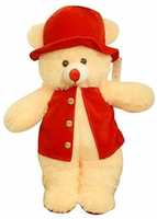 ALISHA TOYS™ Beautiful Cream Soft Fur with Red Plain Jacket/Hat Cute Teddy Bear (70 cm)
