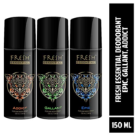 Fresh Essential Gas Deodorant, 150 ml (Epic, Gallant, Addict - Pack of 3) @ Rs 196