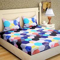 HIYANSHI HOME FURNISHING Microfiber Double Bedsheet with 2 Pillow Covers Color-Multi