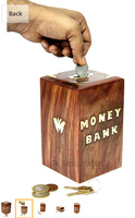 Jk Handicrafts Handmade Wooden Rectangular Shape/Money Bank/Piggy Bank/Coin Box Size - 6x4 Inches