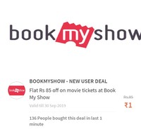Flat 85rs off on movie tickets at Book My Show
