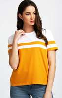 Casual Regular Sleeve Color Block Women Yellow, White Top