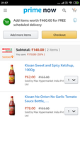 kissan ketchup at mouth watering prices @ primenow in Spar hypermarket ( Bangalore)