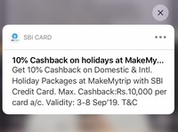 10%cashback upto10k on MMT holidays using sbi card