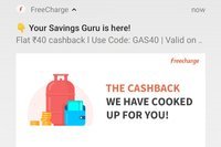 Use :Gas40 on Freecharge Get 40 rs discount on gas booking(User specific maybe)