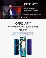 Oppo A9 2020 (8GB Ram+128 Rom)  Sale Starts at  Today @ 12 PM + 5% off via HDFC Card