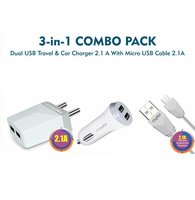 Digitek 3-in-1 Combo Pack Dual USB Car Charger 2.1A, Travel Charger 2.1A with Micro USB Cable 2.1A DMC-029 MU rs 299