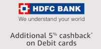Get 5% cashback on any online transaction of Min. Rs 2000 with HDFC Bank Debit Cards.