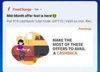 Get 100% cashback on recharge/ bill payment on freecharge ( might be user specific)