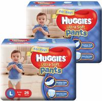 Huggies Ultra Soft Pants Diapers for Boys, Large (2 X Pack of 26)