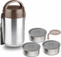 Asian Trendy Stainless Steel Lunch Box, 400ml, Set of 3, Silver @390