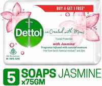Dettol Co-created with moms Jasmine Bathing Soap, 75gm (Buy 4 Get 1 Free)