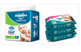 (Pack of 6) Supples Baby Pants Diapers, Large, 62 Count with Wet Wipes