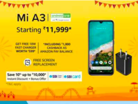 Mi A3 @ 11999 + FREE 18W Fast Charger worth 599 + 10% Off via SBI Cards
