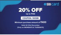 Swiggy - Get 20% discount using SBI credit card (Valid on Monday & Tuesday)
