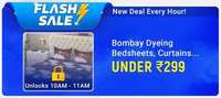 FLASH SALE 10AM-11AM | Bombay Dyeing Bedsheets, Curtains under 299 + Buy 3 items save 10%; Buy 4 or more save 15%