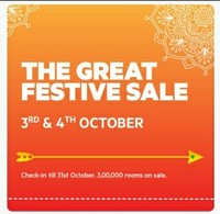 Oyo Rooms : The Great Festive sale ( 3-4 Oct ) check in till 31 Oct