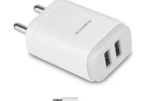 Ambrane AWC-22 2.1A Dual Port Fast Charger with Charge & Sync USB Cable Mobile Charger  (White, Cable Included)