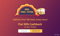 Flat 50% Cashback on Bus Tickets Above 300₹ || Every Hour for 1st 100 users only
