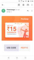 Get 100% cashback upto 15 on freecharge(user specific)