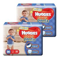 Huggies Ultra Soft Pants Diapers for Boys, Medium (2 X Pack of 30)